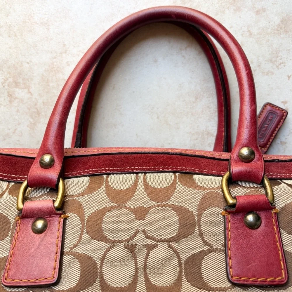 Y2K Coach Special Edition Fall 2004 Signature Canvas Satchel Bag Burgundy Red